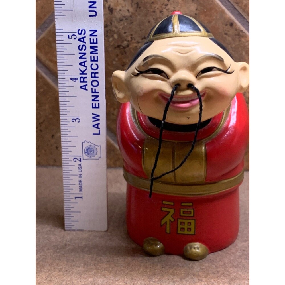 Vintage Bobble Head Nodder Bank Asia Japanese Wooden Ceramic Shelf Sitter - Picture 16 of 16